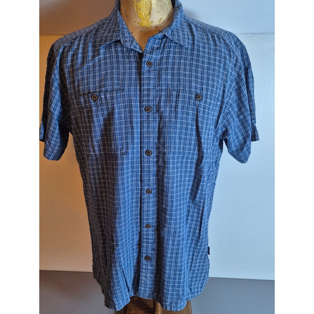 Patagonia Mens Back Step Shirt 53139 Large Blue White Hemp Organic Cotton
